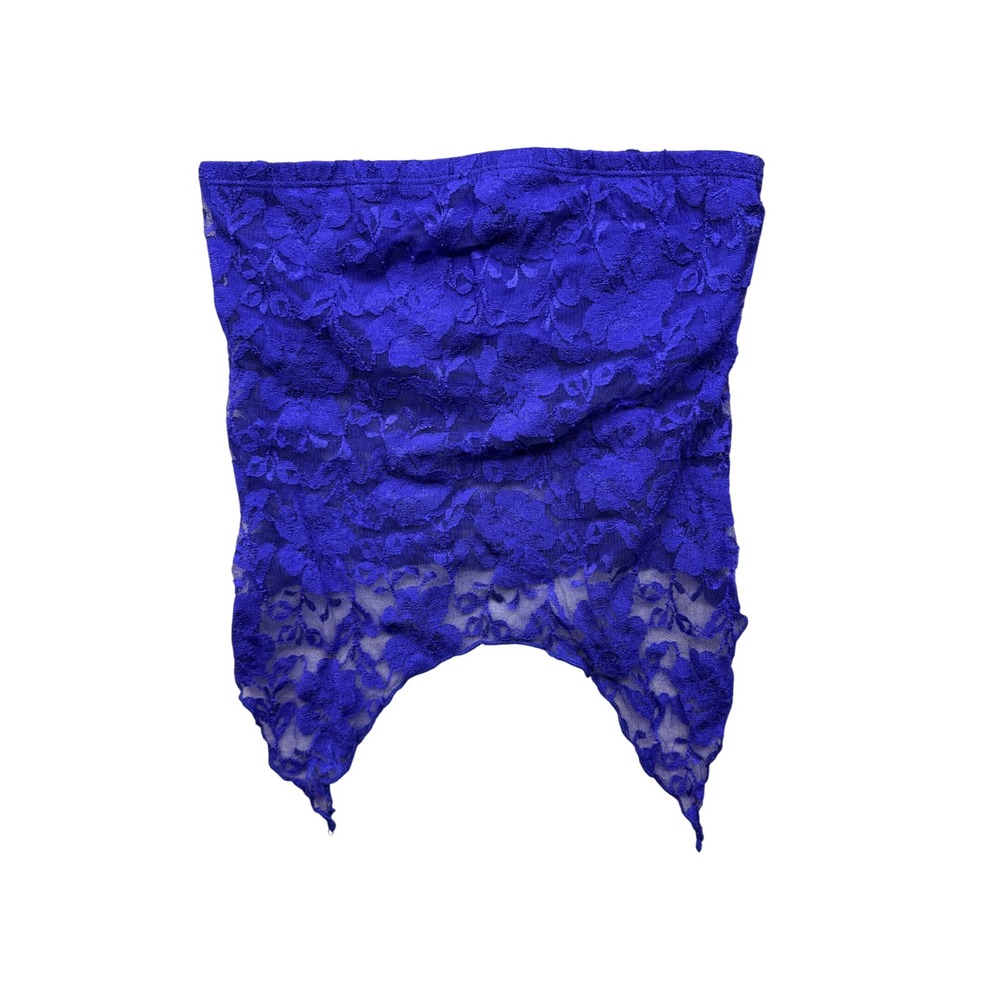 Y2K Boho Urban Renewal Blue Floral Lace Handkerchief Hem Tube Top Small